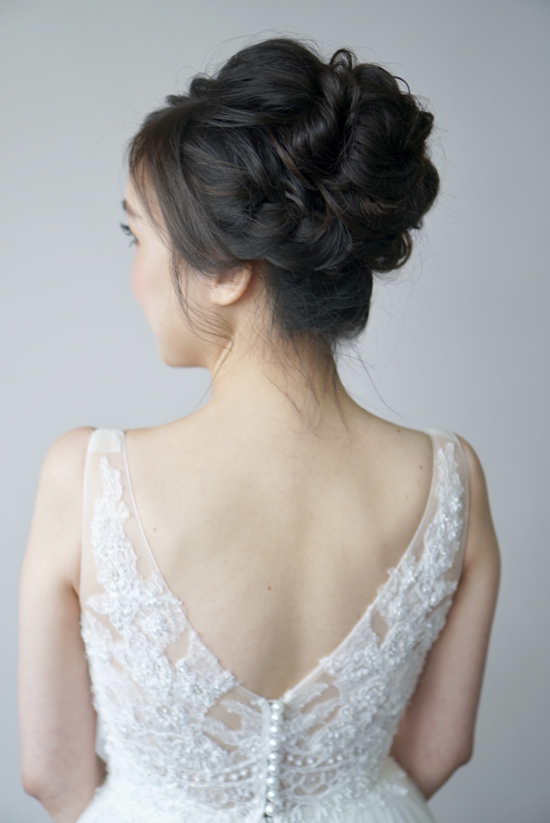 ROM bride in garden with fresh natural makeup